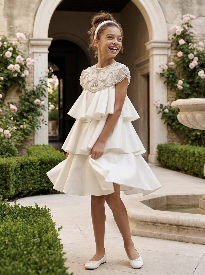 Ivory tiered ruffle detail
